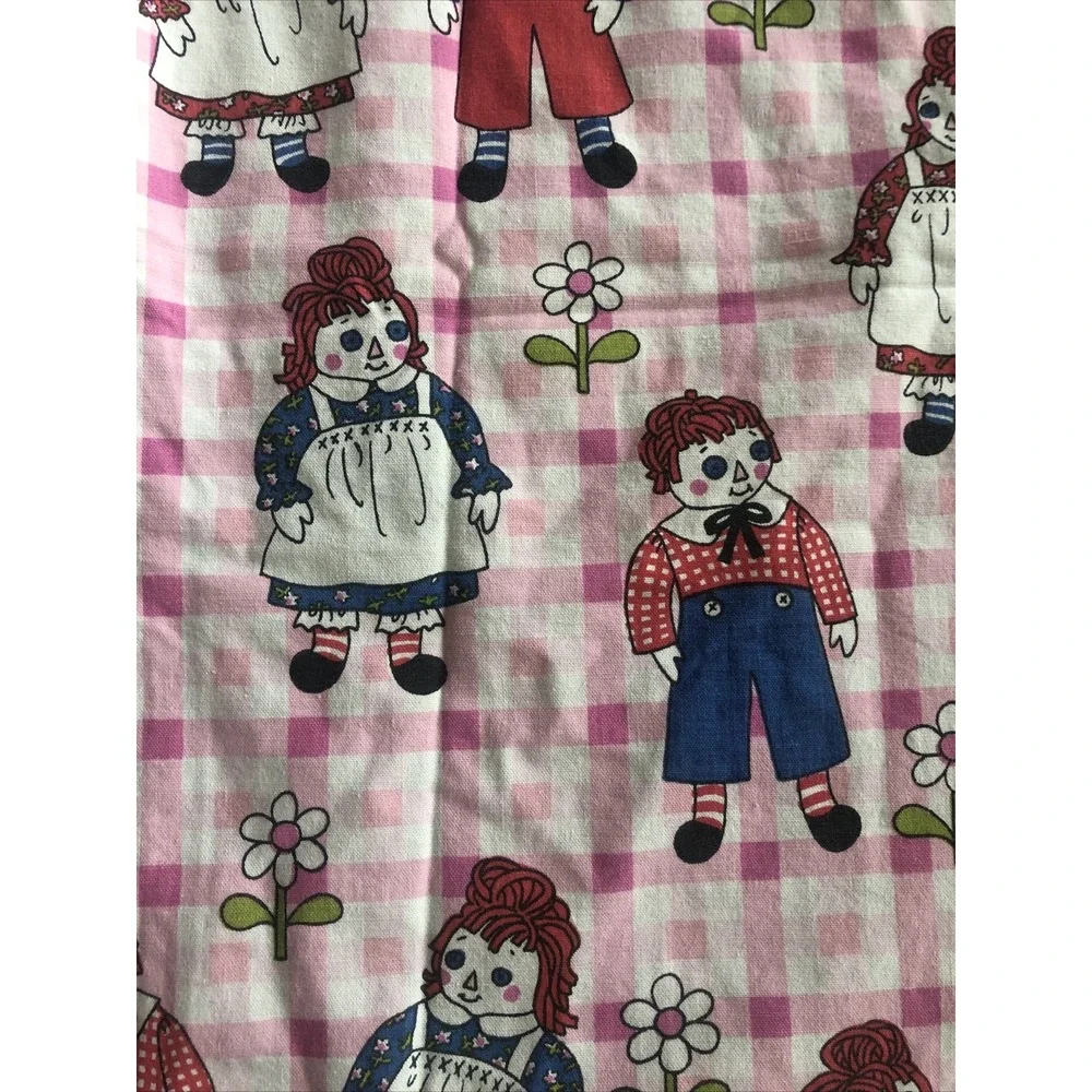 2 Vintage Custom Made RAGGEDY ANN & ANDY Curtain DRAPERY PANELS Pink Check 64x63